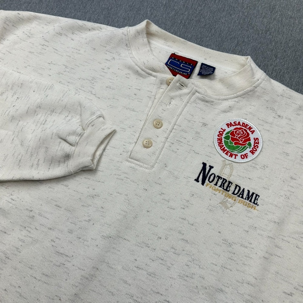 Crable Sportswear Notre Dame Tournament of Roses Mens XL Henley Sweatshirt Beige